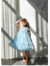 Blue Lace Tulle Flower Girl Dress Birthday Dress